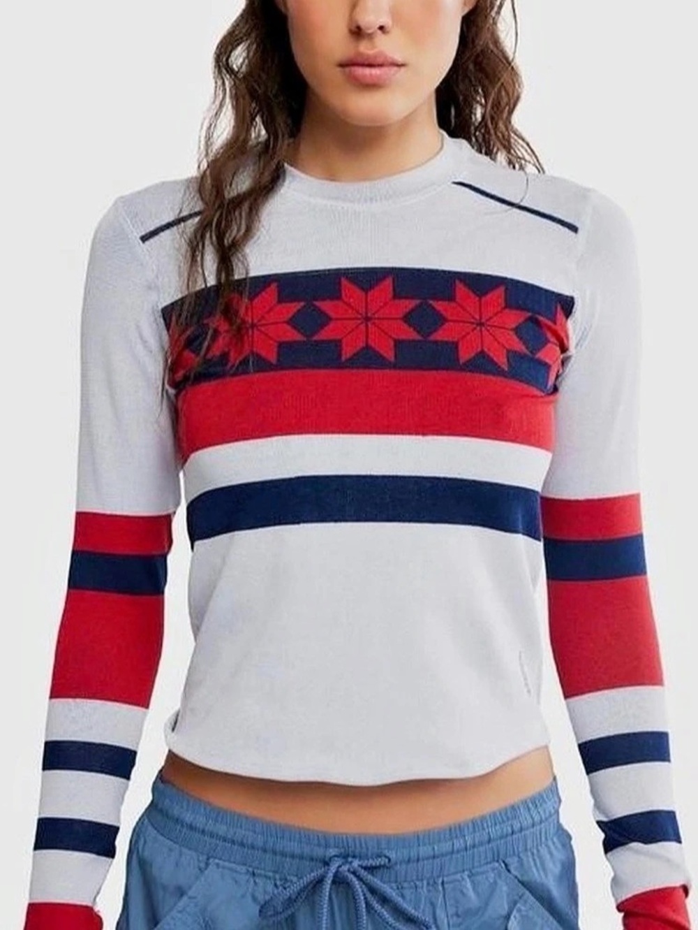 FP Movement Myoko Base Layer Top XS/S Red Snowflake Thumbholes NWOT